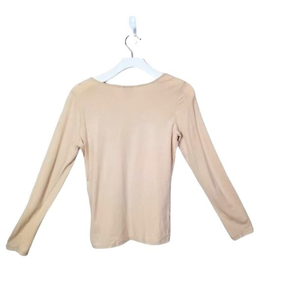 ANN TAYLOR Womens Blouse SZ S Beige Beaded Embroidered Long Sleeves‎ Cotton - Picture 2 of 7
